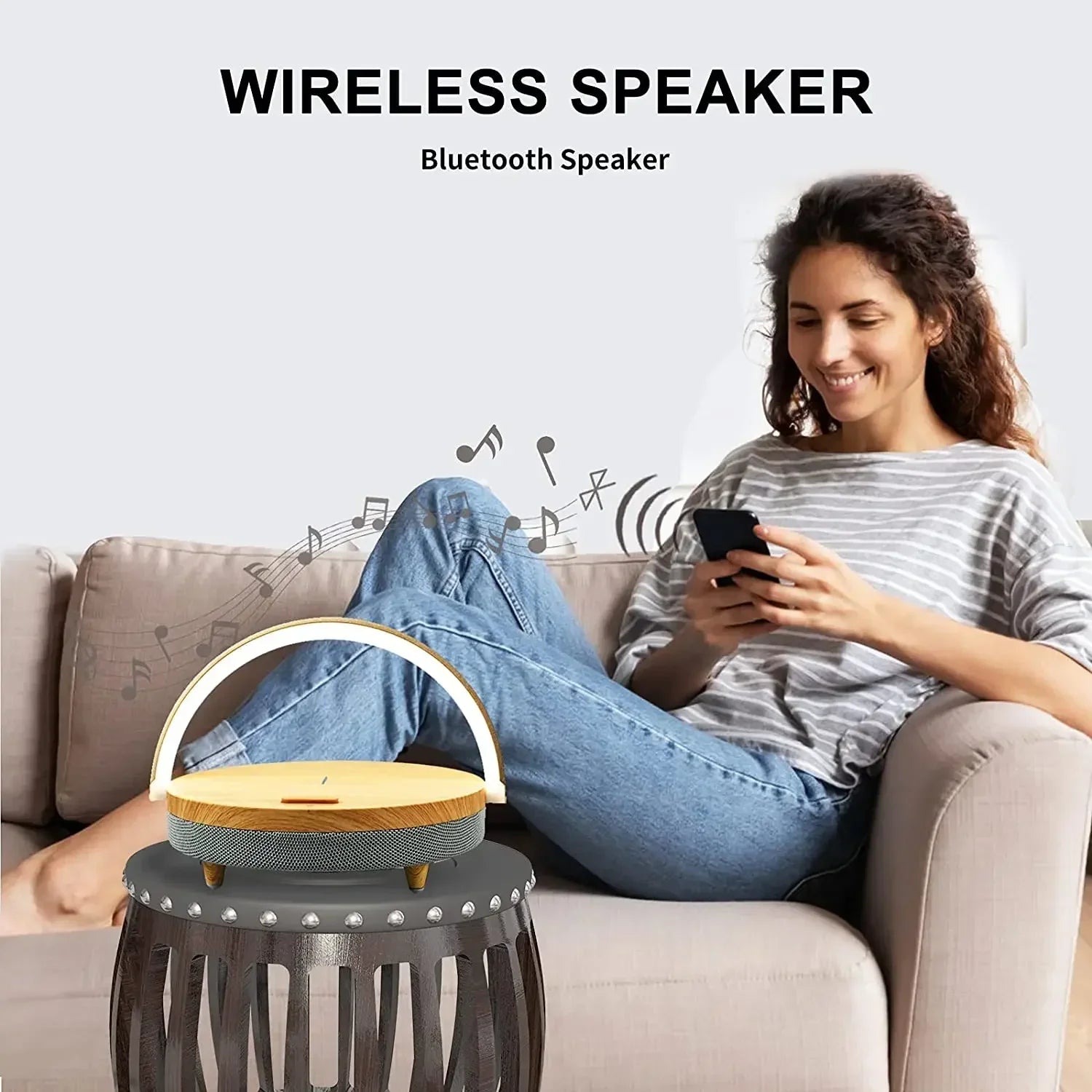 COSLUR S21Pro Bluetooth Speaker with 1800mAh Battery, 15W Wireless Charging, Adjustable Night Light, and Phone Holder