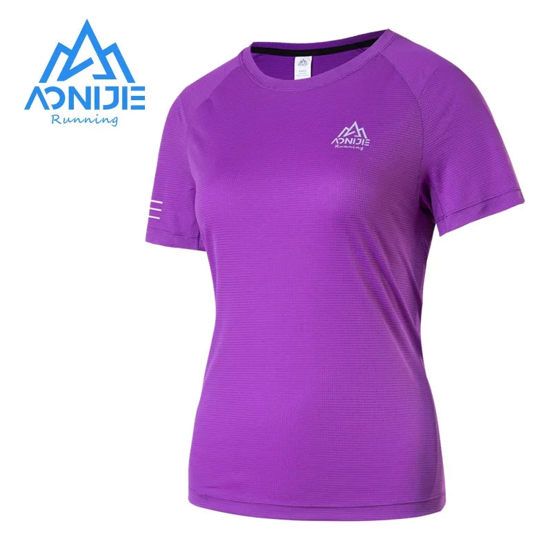 AONIJIE FW5135 Women Female Lightweight Quick Drying Sports T-shirt Round Collar Short Sleeve Tops For Running Gym Leisure