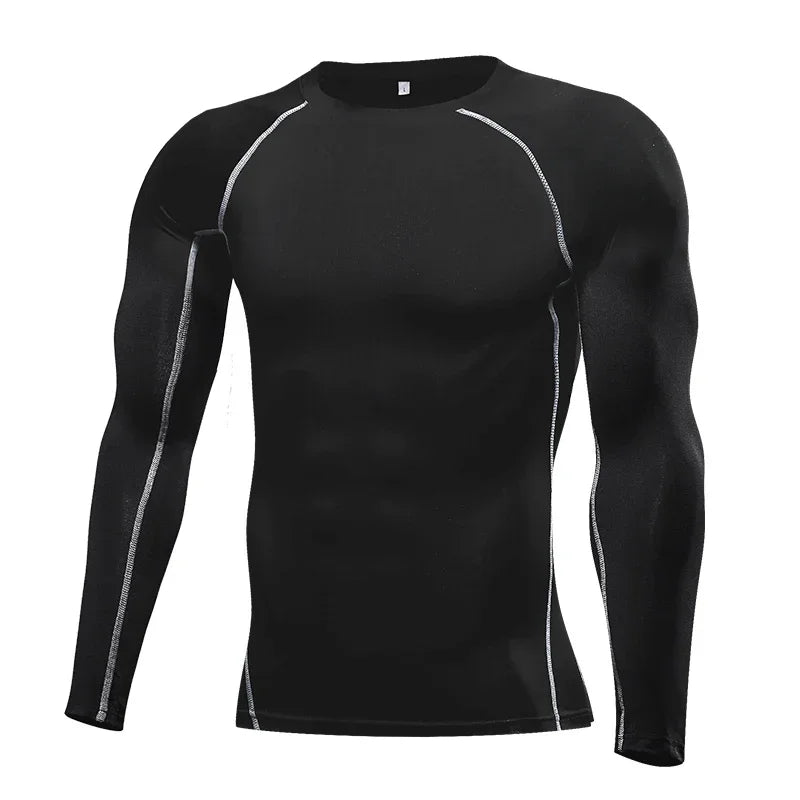 Mens Sport Top for Fitness T-shirt Bodybuilding Compression Shirt Gym Running Tight Rashguard Jogging Sweatshirt Dry Fit Clothes