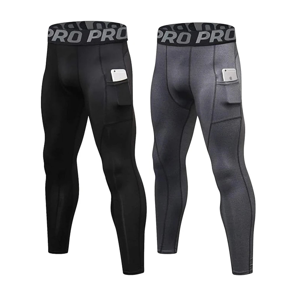 Men's Compression Pants Long Johns for Men Leggings with Pockets Gym Workout Base Layer Running Basketball Athletic Tights