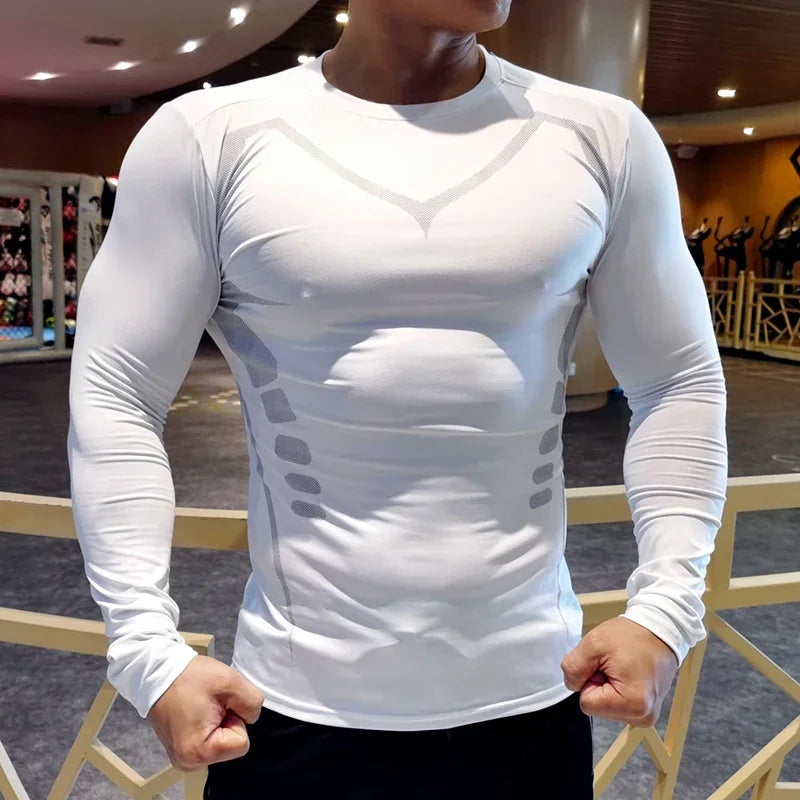 Mens Sport Top for Fitness T-shirt Bodybuilding Compression Shirt Gym Running Tight Rashguard Jogging Sweatshirt Dry Fit Clothes