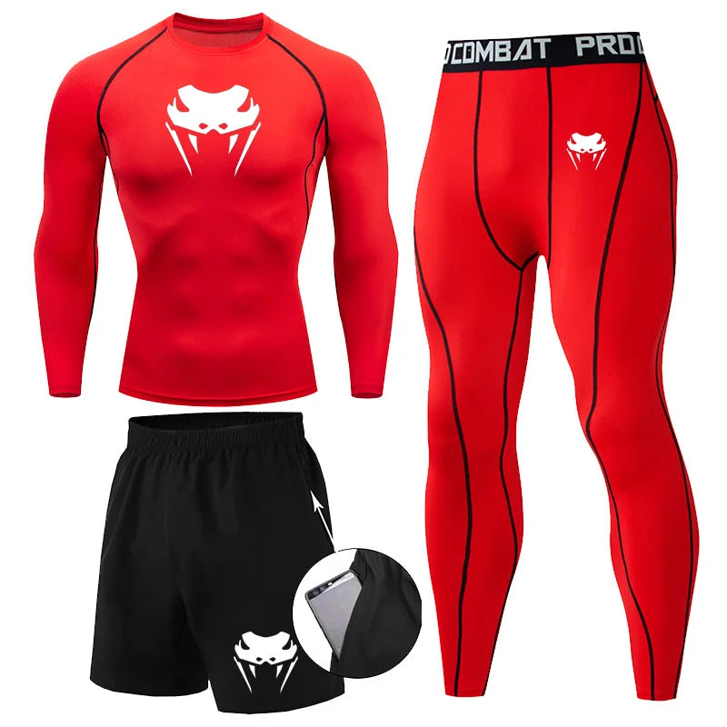 Men Compression Set MMA Long or Short Sleeve T-shirt Men's Tight Pants Fitness Bodybuilding Clothes Rashguard Sports Suits