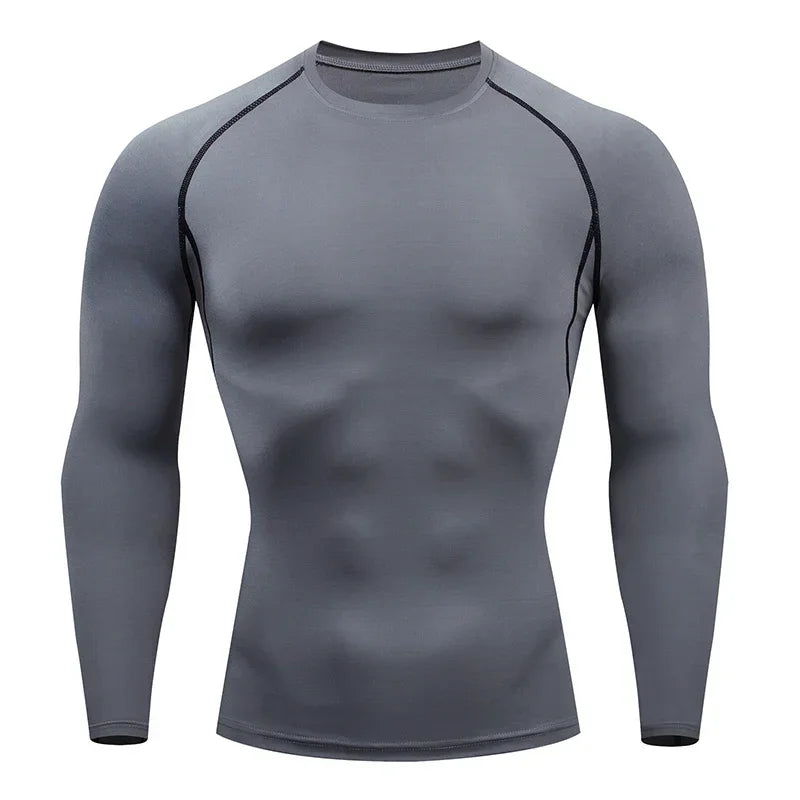 Mens Sport Top for Fitness T-shirt Bodybuilding Compression Shirt Gym Running Tight Rashguard Jogging Sweatshirt Dry Fit Clothes