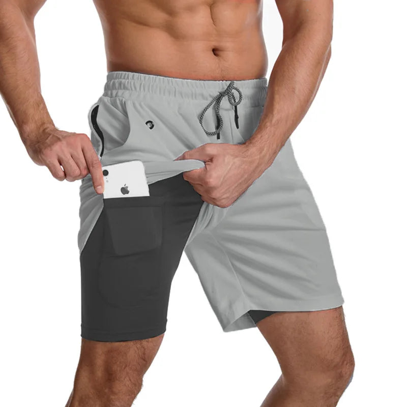 GITF Men's 2-in-1 Fitness Running 7-inch Shorts Quick Drying Training Fitness Shorts Training Slow Running Fitness Gym Shorts