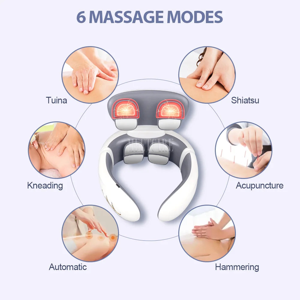 TENS Pulse Back Neck Massage Wireless Smart Sholder Cervical Massager Heating Relief  Pain Muscle Punch Beating Health