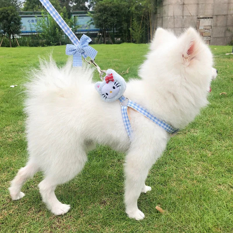 Hello Kitty Pet Harness Anime Sanrio Traction Rope Adjustable Applicable To Small Medium Dogs Cat Harness Vest Pets Accessories