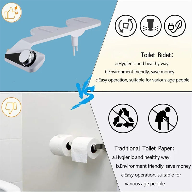 New Toilet Seat Bidet With Self Cleaning Dual Nozzle Hot And Cold Water Spray Non-Electric Mechanical Bidet Toilet Attachment