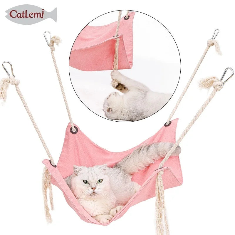 Tassel Phoenix pet cotton and linen cat hammock breathable cage cat swing hanging nest solid color hammock pet supplies