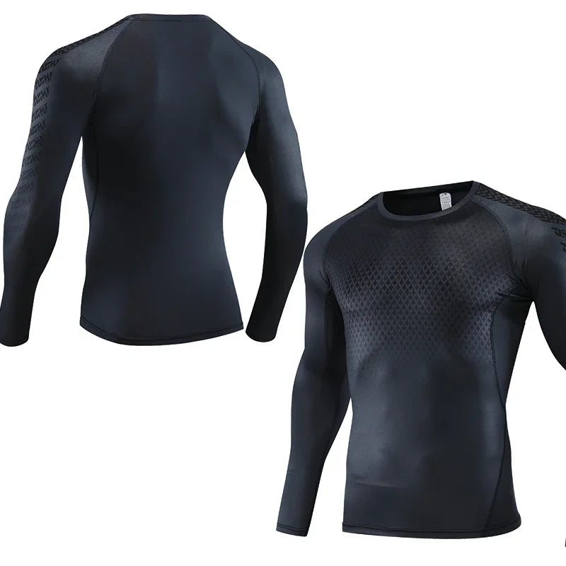 Mens Sport Top for Fitness T-shirt Bodybuilding Compression Shirt Gym Running Tight Rashguard Jogging Sweatshirt Dry Fit Clothes