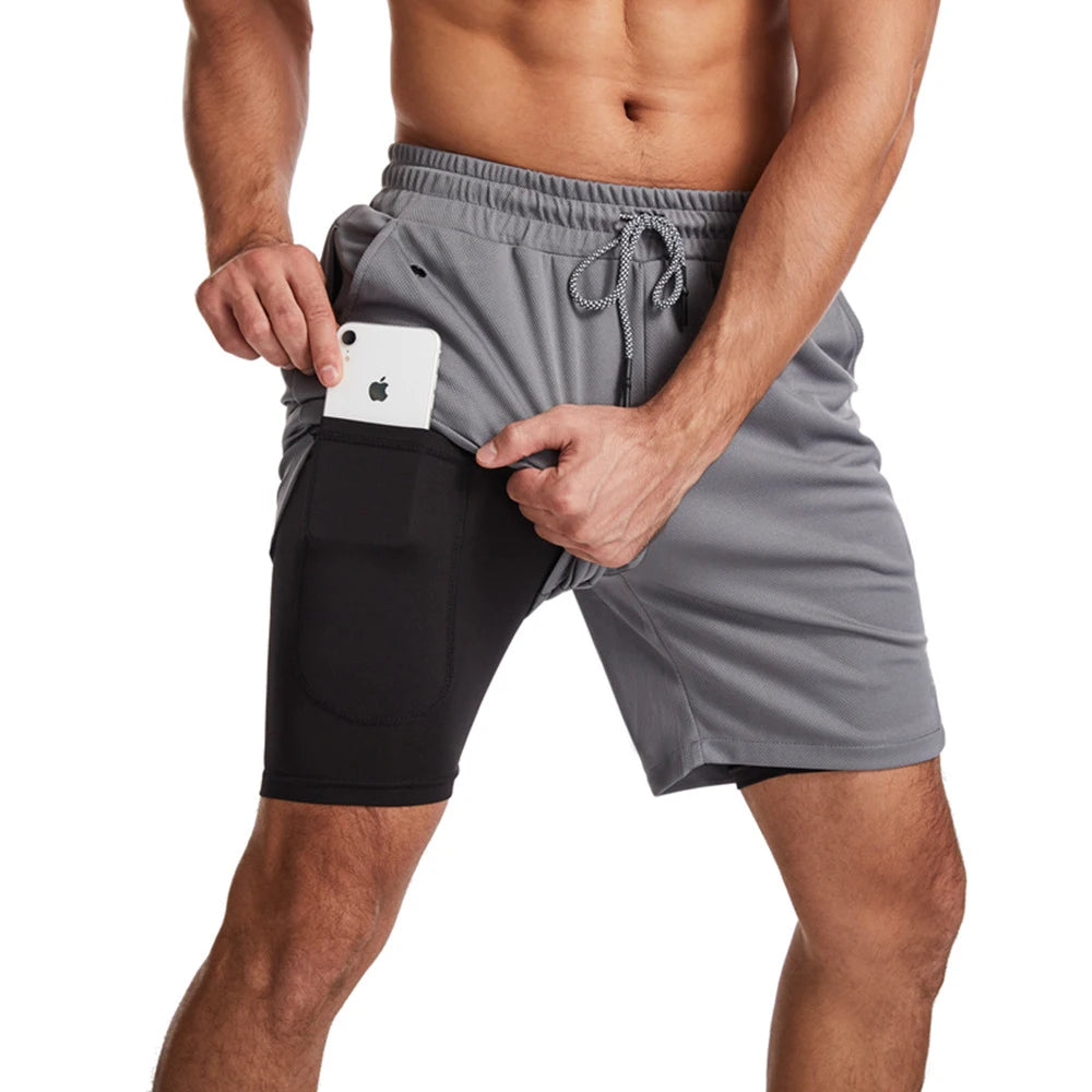 GITF Men's 2-in-1 Fitness Running 7-inch Shorts Quick Drying Training Fitness Shorts Training Slow Running Fitness Gym Shorts