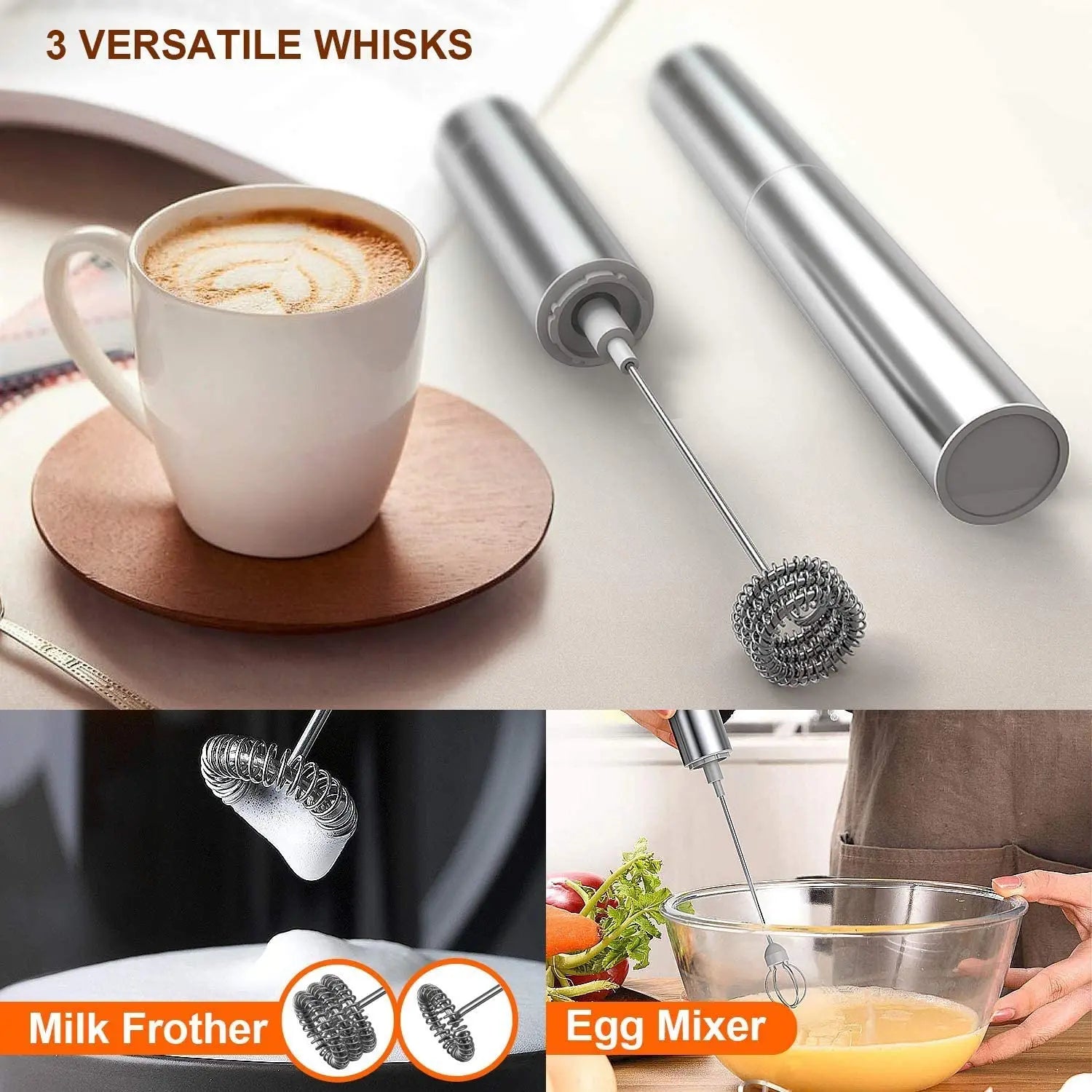 Milk Frother Handheld Three-Layer of Whisk- Battery Operated Electric Foam Maker for Coffee, Latte, Hot Chocolate