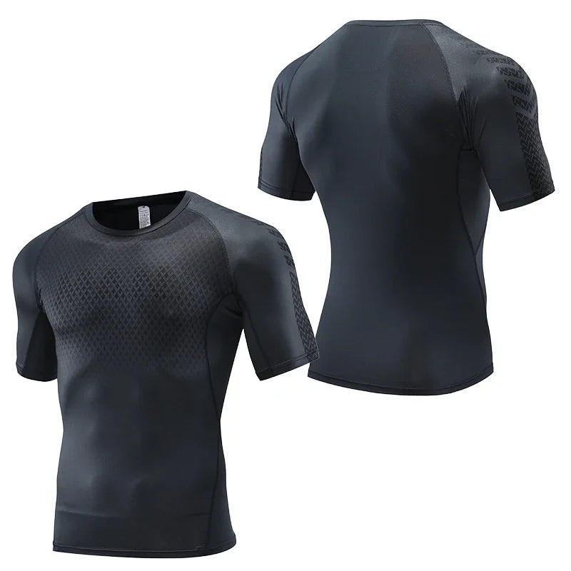 Mens Sport Top for Fitness T-shirt Bodybuilding Compression Shirt Gym Running Tight Rashguard Jogging Sweatshirt Dry Fit Clothes