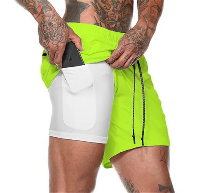 Men Sport Shorts  Sportswear Double-deck Running Shorts 2 In 1 Beach Bottoms Summer Gym Fitness Training Jogging Short Pants Men