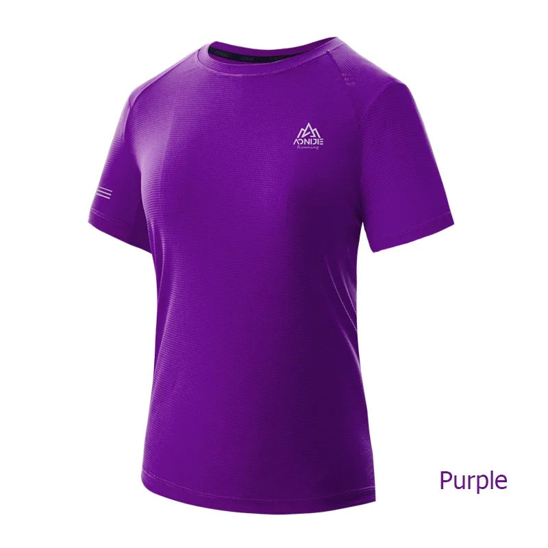 AONIJIE FW5135 Women Female Lightweight Quick Drying Sports T-shirt Round Collar Short Sleeve Tops For Running Gym Leisure