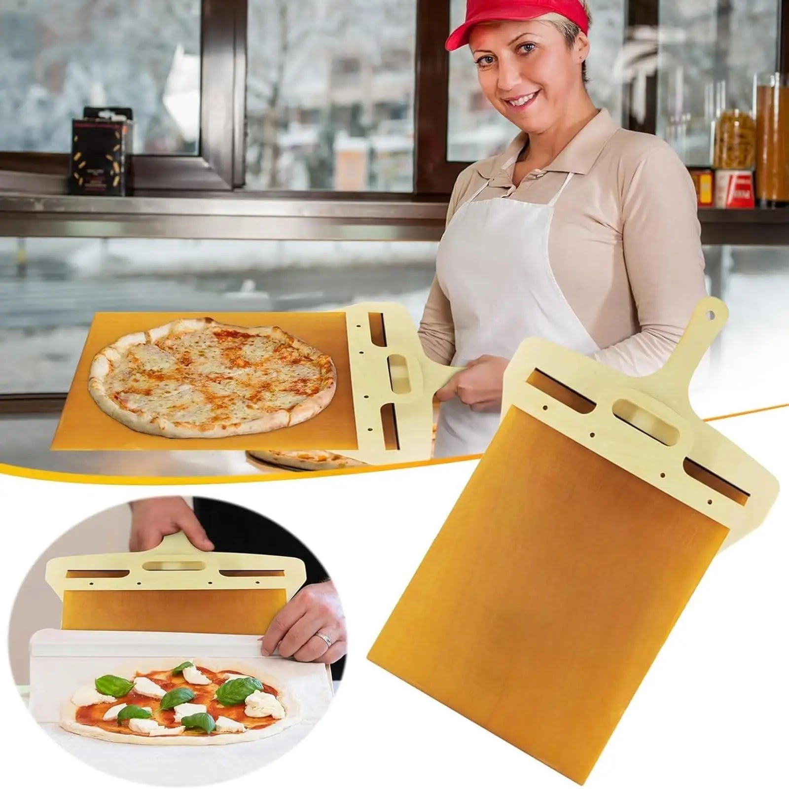 Sliding Pizza Peel with Foldable Wooden Handle