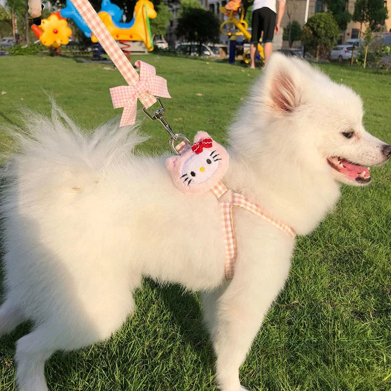 Hello Kitty Pet Harness Anime Sanrio Traction Rope Adjustable Applicable To Small Medium Dogs Cat Harness Vest Pets Accessories