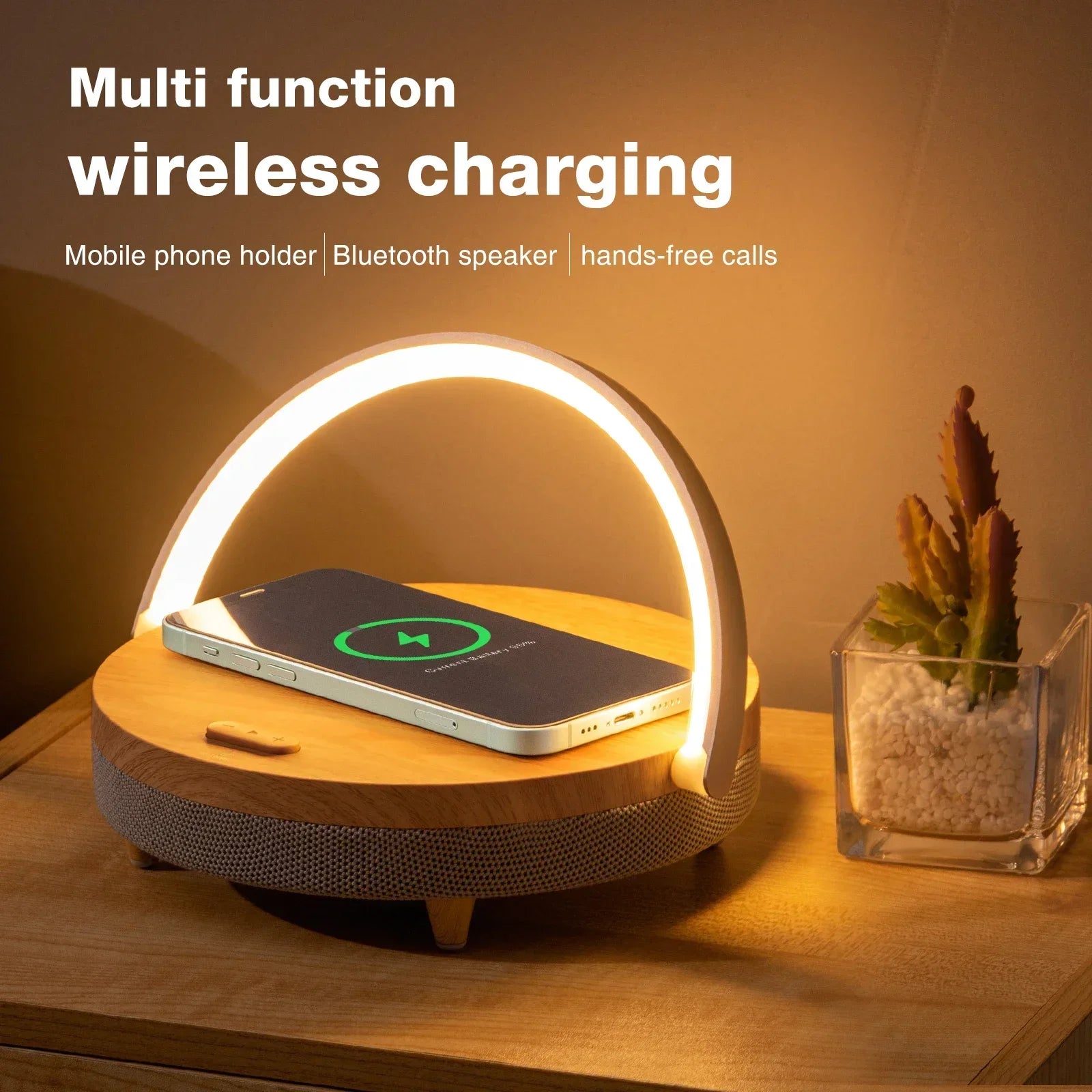 COSLUR S21Pro Bluetooth Speaker with 1800mAh Battery, 15W Wireless Charging, Adjustable Night Light, and Phone Holder