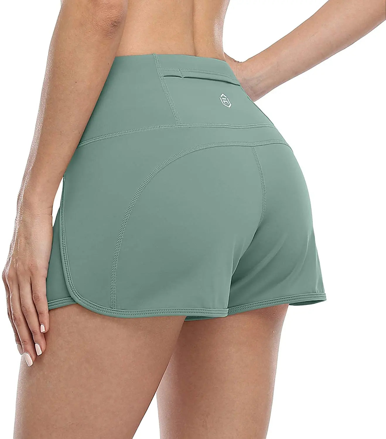 Anfilia Women Yoga Shorts Running Jogging Solid Gym Wear Mid-Waist Soft with Back Pockets Sports Shorts