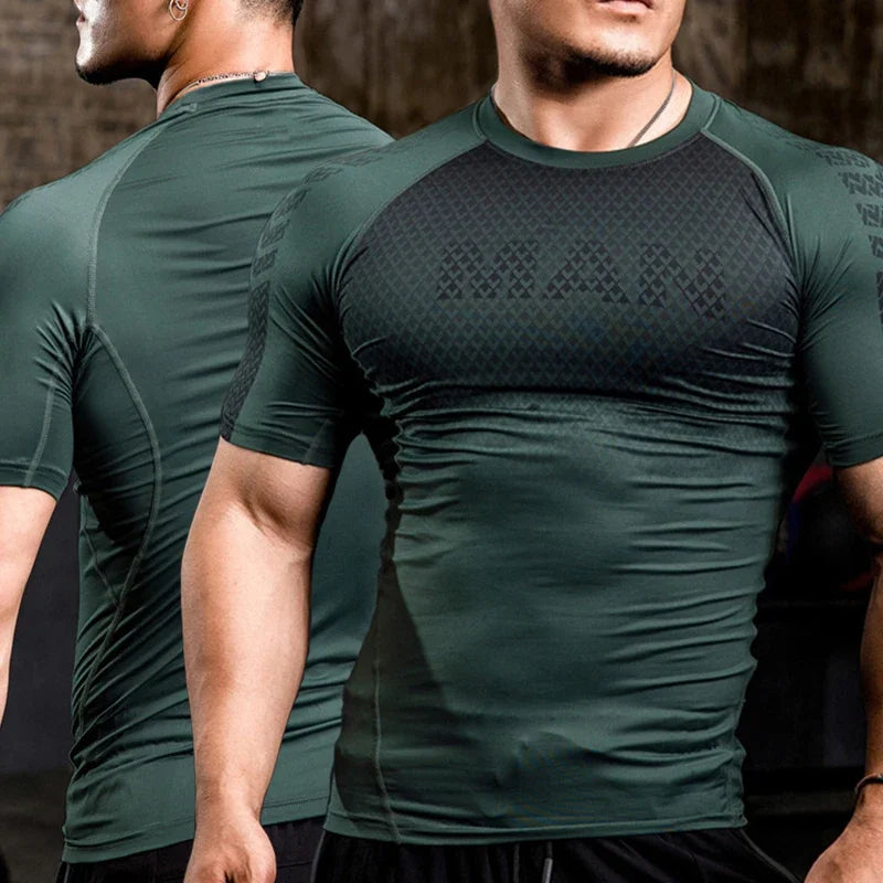 Mens Sport Top for Fitness T-shirt Bodybuilding Compression Shirt Gym Running Tight Rashguard Jogging Sweatshirt Dry Fit Clothes