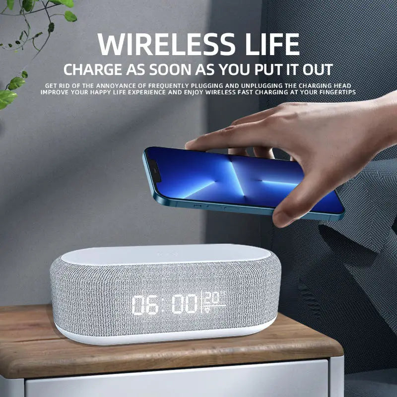 15W Wireless Charging Pad & Stand with Alarm Clock, Night Light, Temperature Display, and Fast Charging for Desk and Bedroom