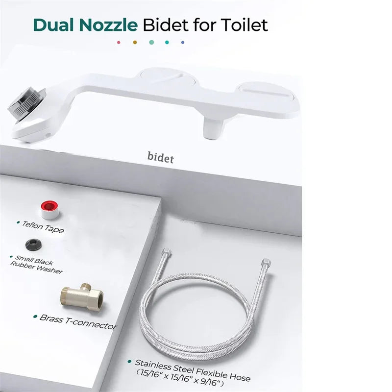 New Toilet Seat Bidet With Self Cleaning Dual Nozzle Hot And Cold Water Spray Non-Electric Mechanical Bidet Toilet Attachment