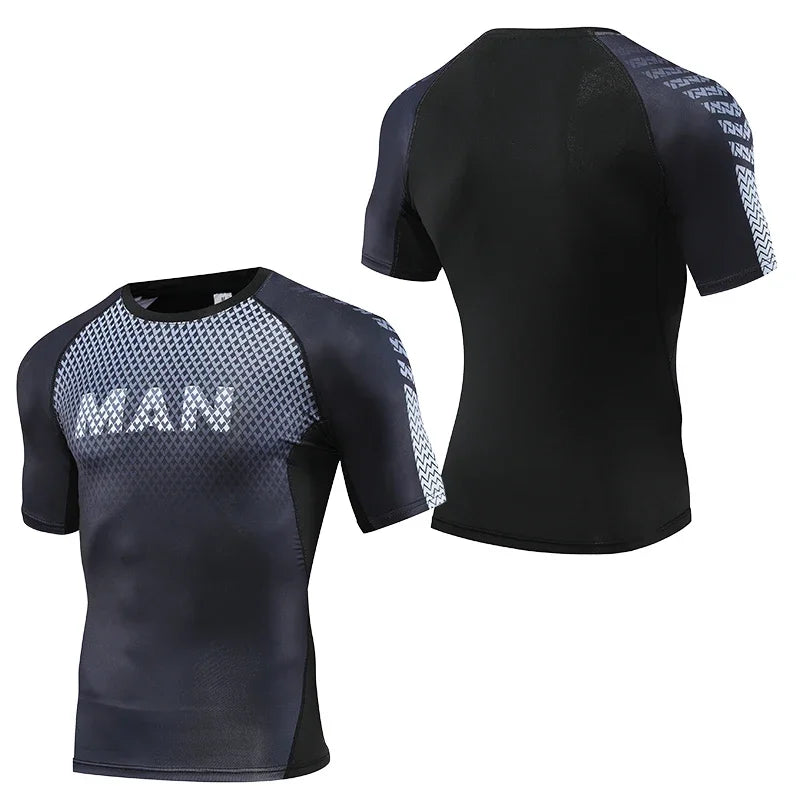 Mens Sport Top for Fitness T-shirt Bodybuilding Compression Shirt Gym Running Tight Rashguard Jogging Sweatshirt Dry Fit Clothes