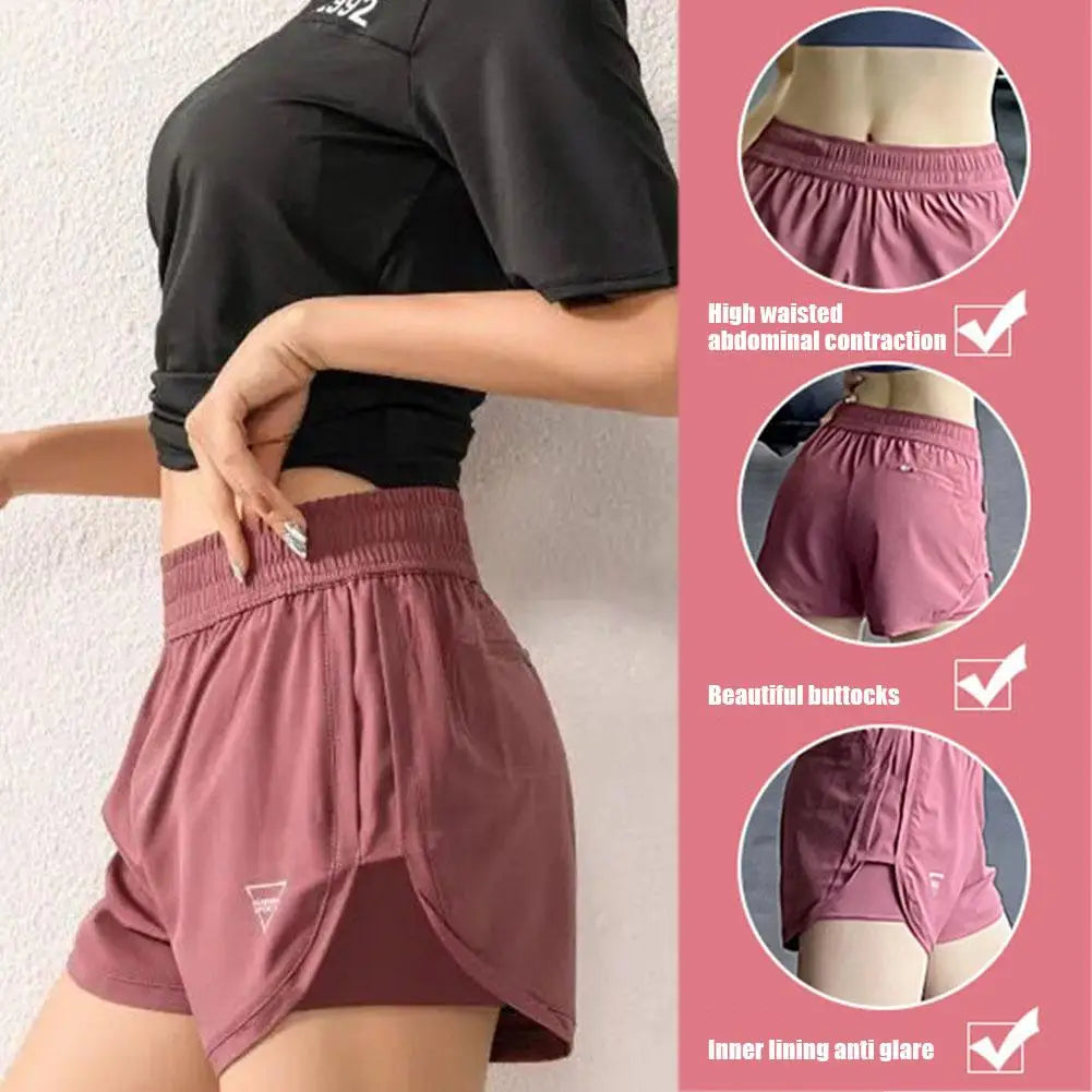 New Gym Sport Shorts Casual Outdoor Running Quick Dry Waist Women High Pieces Pants Shorts Short Two Training Elastic Short Q3O3