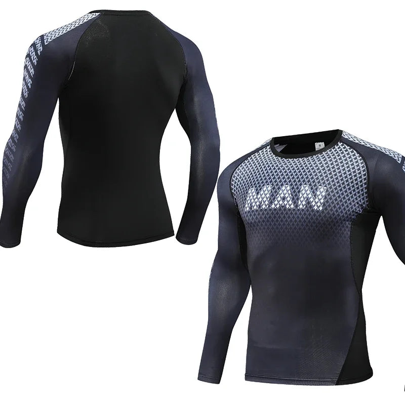 Mens Sport Top for Fitness T-shirt Bodybuilding Compression Shirt Gym Running Tight Rashguard Jogging Sweatshirt Dry Fit Clothes