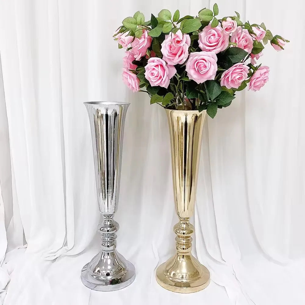 10pcs )Tall 60cm/50cm/70cm/80cm/100cm)Wedding Centerpiece Table Decorations Gold Trumpet Vases For Party Tall Metal Flower Vase