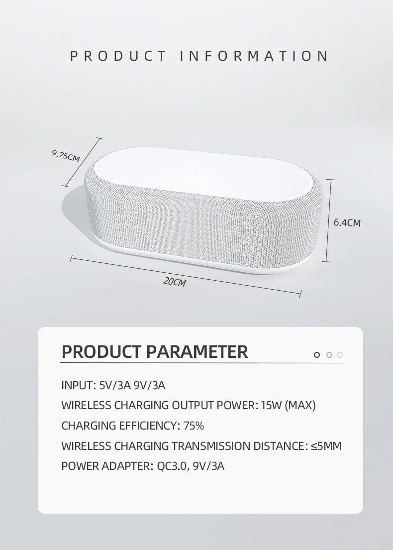 15W Wireless Charging Pad & Stand with Alarm Clock, Night Light, Temperature Display, and Fast Charging for Desk and Bedroom