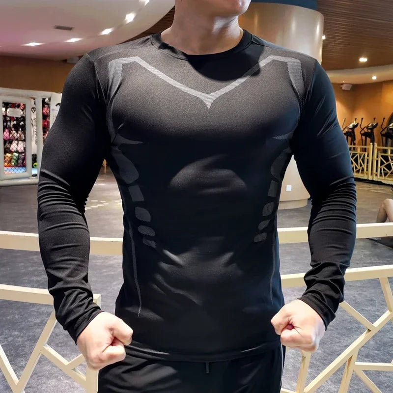 Mens Sport Top for Fitness T-shirt Bodybuilding Compression Shirt Gym Running Tight Rashguard Jogging Sweatshirt Dry Fit Clothes