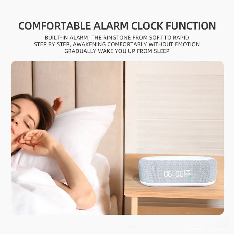 15W Wireless Charging Pad & Stand with Alarm Clock, Night Light, Temperature Display, and Fast Charging for Desk and Bedroom