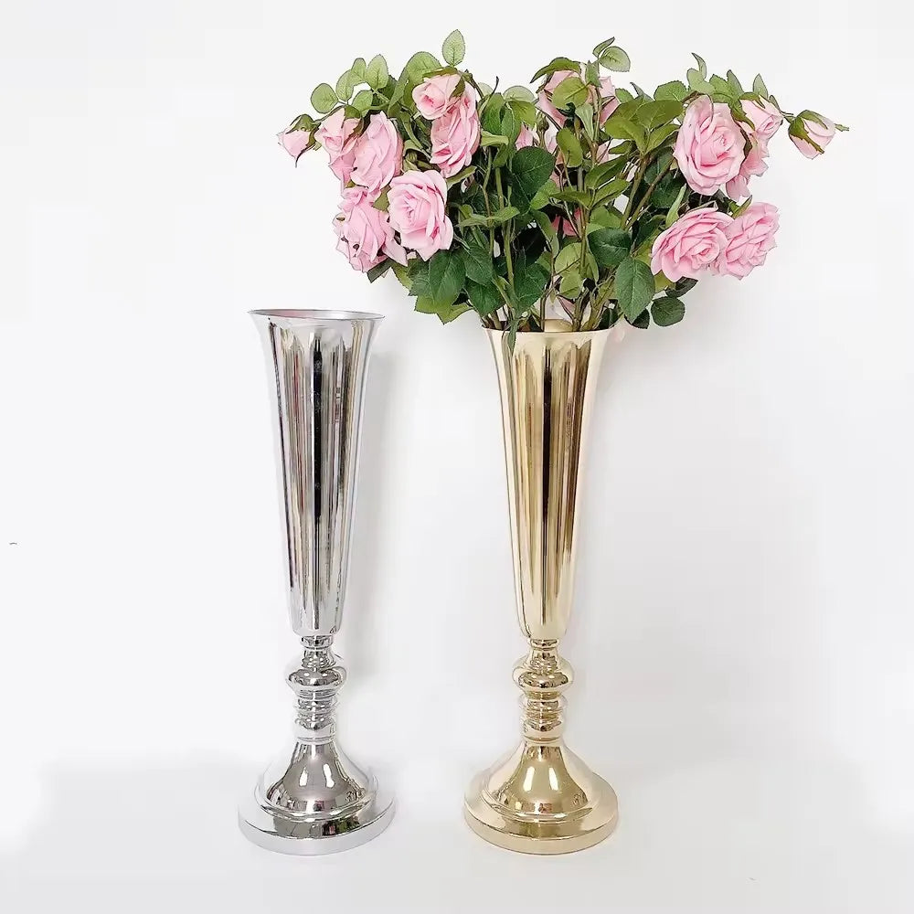 10pcs )Tall 60cm/50cm/70cm/80cm/100cm)Wedding Centerpiece Table Decorations Gold Trumpet Vases For Party Tall Metal Flower Vase