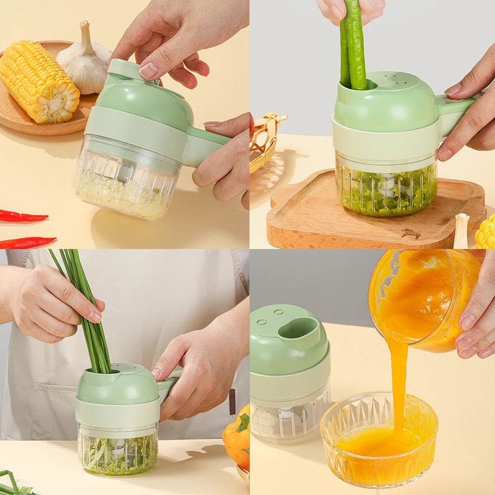 Handheld 4IN1 Electric Vegetable Slicer Multifunctional Wireless Food Processor Garlic Chili  Vegetable Cutter Carrot Chopper